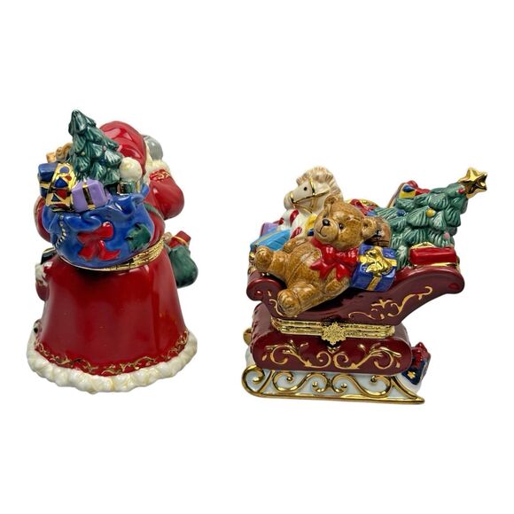Traditions PORCELAIN CHRISTMAS SANTA & SLEIGH Decorative KEEPSAKE TRINKET BOX - Picture 2 of 16